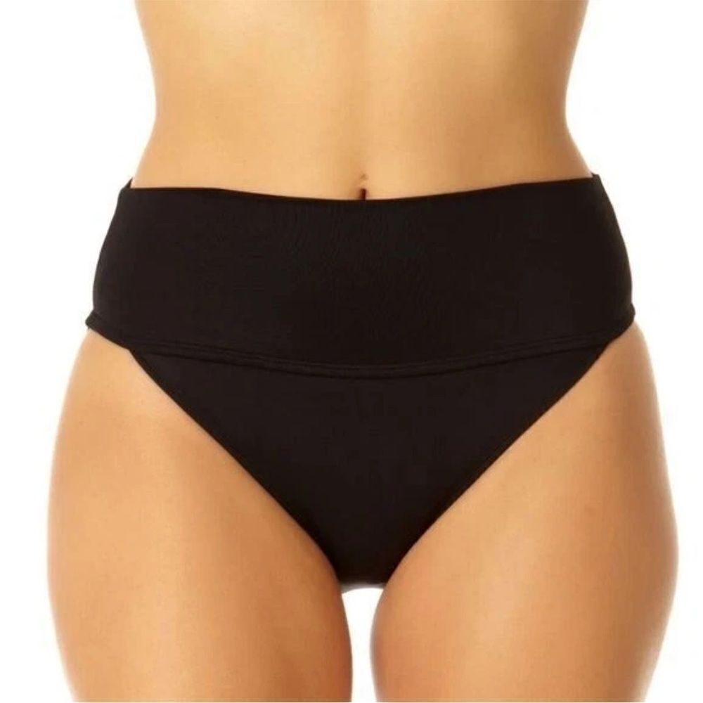 New Anne Cole Soft Band Bikini Bottom Classic Solid Black Full Coverage Size XL